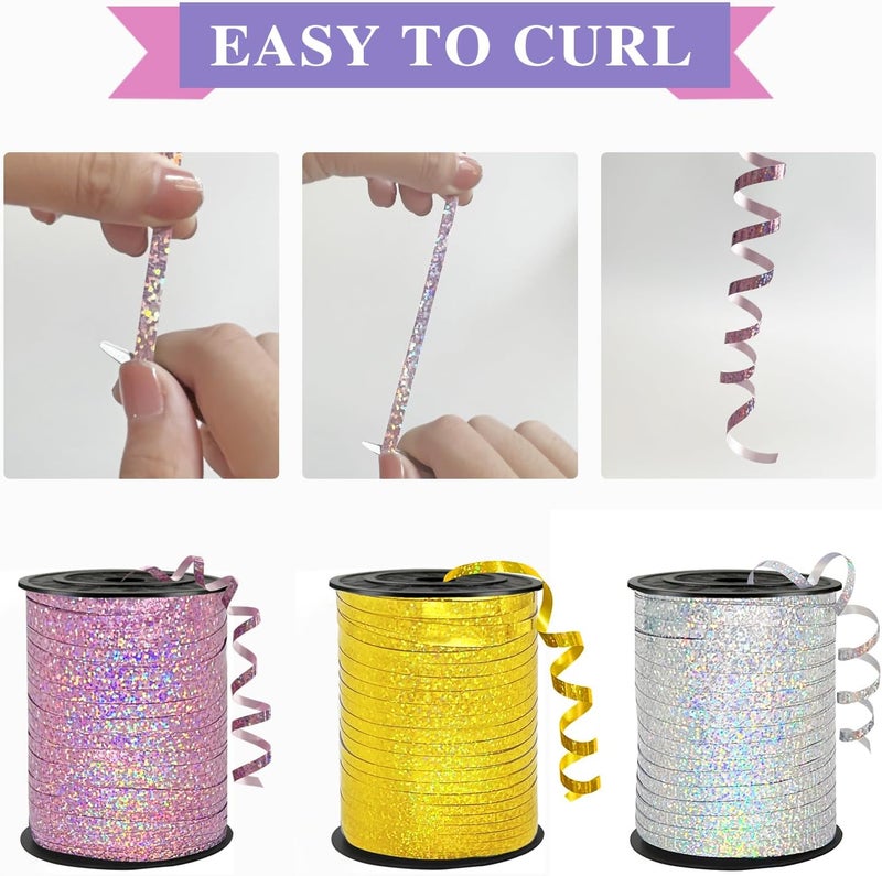 WFAUIBR 500 Yards Pink Shiny Curling Ribbon, Curly Laser Ribbon for Wedding, Birthday, Christmas Crafts Wrap - Image 3